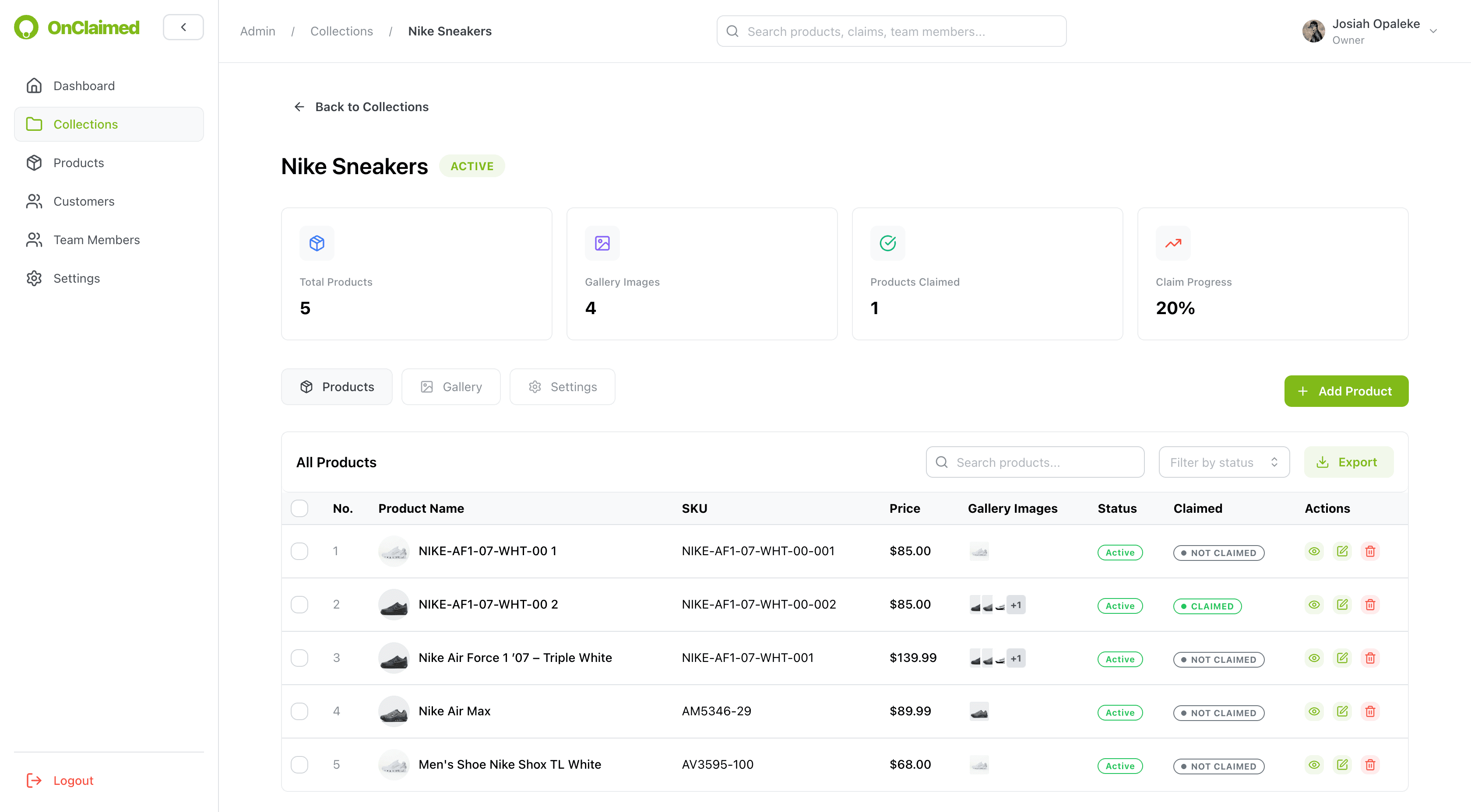 OnClaimed Dashboard Preview